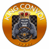 Logo King Convoi : gorille couronné au volant, fond noir matelassé et cinq étoiles dorées.